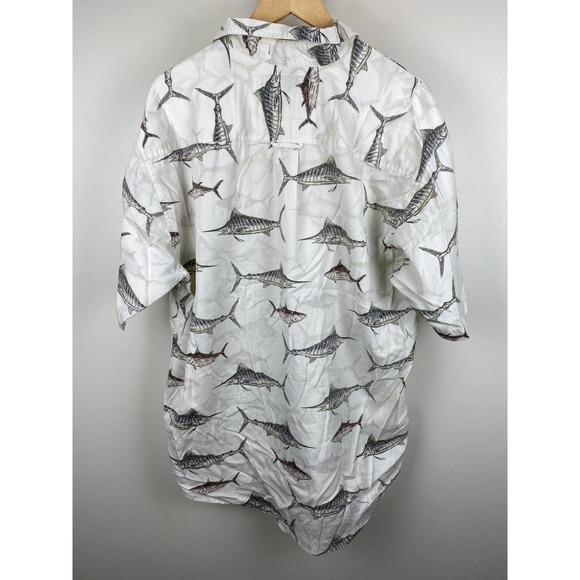 Tag & Brag All Over Print AOP Sword Fish Button Up Tee Shirt - L - Picture 9 of 12